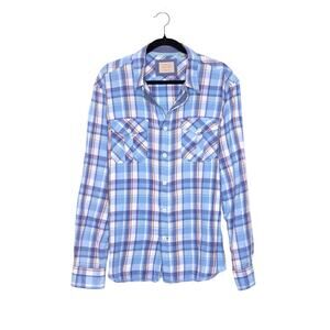 AUTHENTIC TRUE GRIT California Plaid Button Down Blue Tartan Long Sleeve Men's L